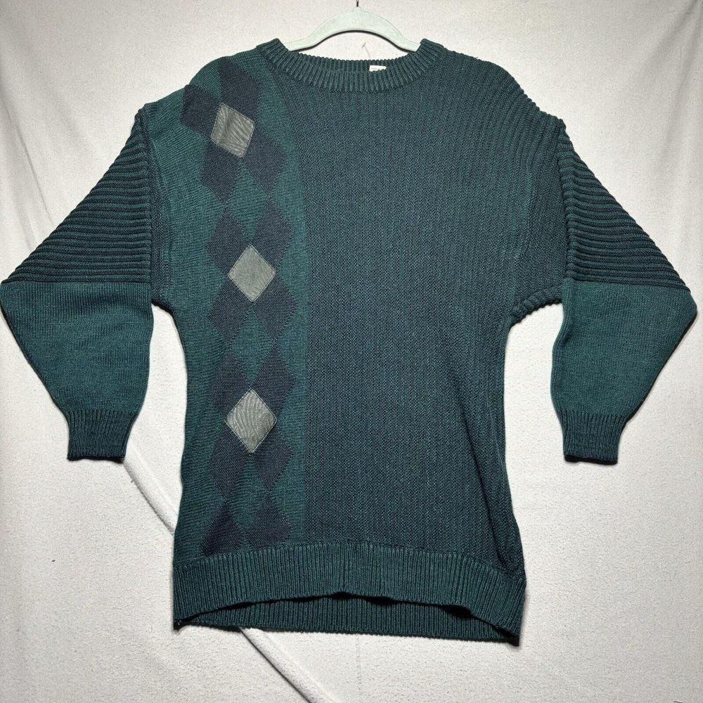 Vintage 90s‎ Gabrielle Leather Detailed Crewneck Sweater Medium Green